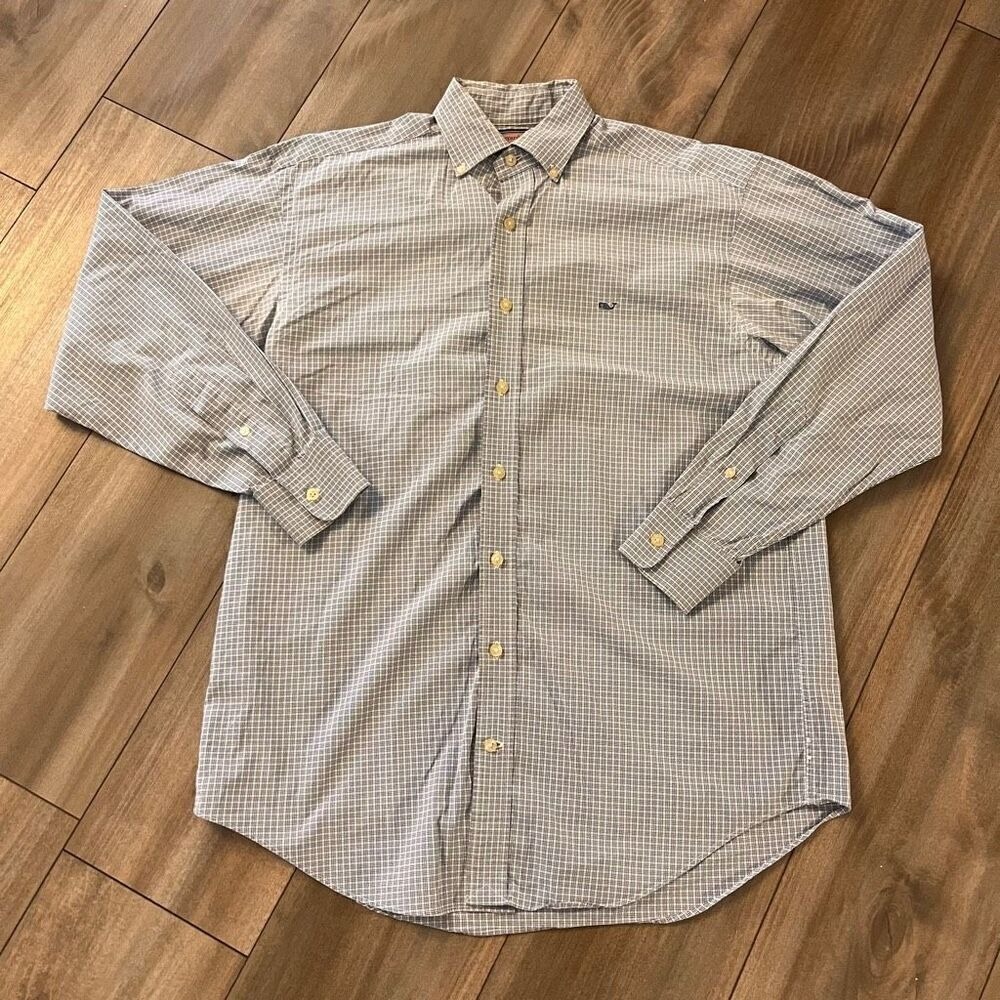 Vineyard Vines Shirt Mens Medium Blue‎ White Long Sleeve Button Down  Bin K-202